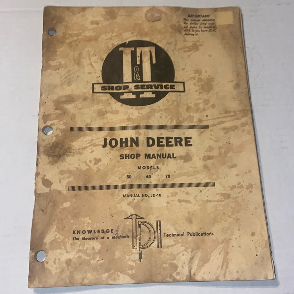 Vintage John Deere 🚜 shop manual for models 50, 60, and 70. Manual No. JD-10